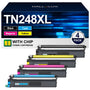 Kompatibel für Brother TN-248XL Toner 4er-Pack CMYK. Vier rechteckige Tonerpatronen in C, M, Y, K für Farbdrucke im Laserdrucker.