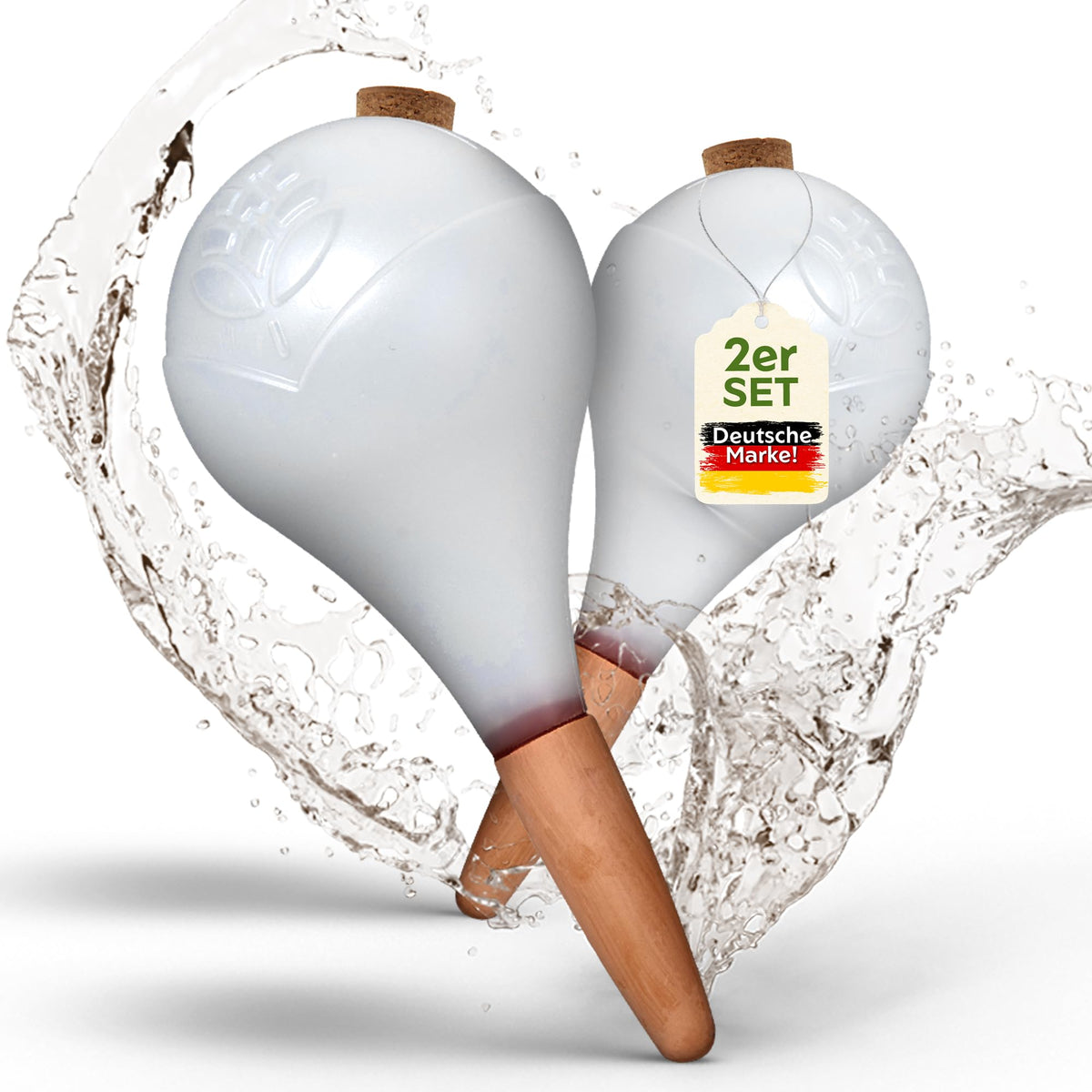 VITALLEO Bewässerungskugeln XL 400 ml, Selbstbewässerung, 6er-Set – weisse Kunststoffkugeln mit Korkverschluss