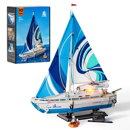FUNWHOLE Segelboot La Brisa Modellbausatz – LED-Beleuchtung. Weißes Segelboot mit Masten und Segeln zum Zusammenbauen.