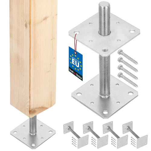 KOTARBAU Pfostenträger Höhenverstellbar M24 – 4er Set 110x110mm Verzinkt: U-Anker. Sichert Pfosten mit Erdabstand vor Feuchte.