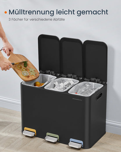 SONGMICS HOME LTB740B02V1 Mülltrennsystem 3x15L - Tintenschwarz
