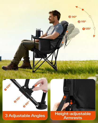 Sportneer Campingstuhl faltbar, Klappstuhl bis 160 kg, schwarz