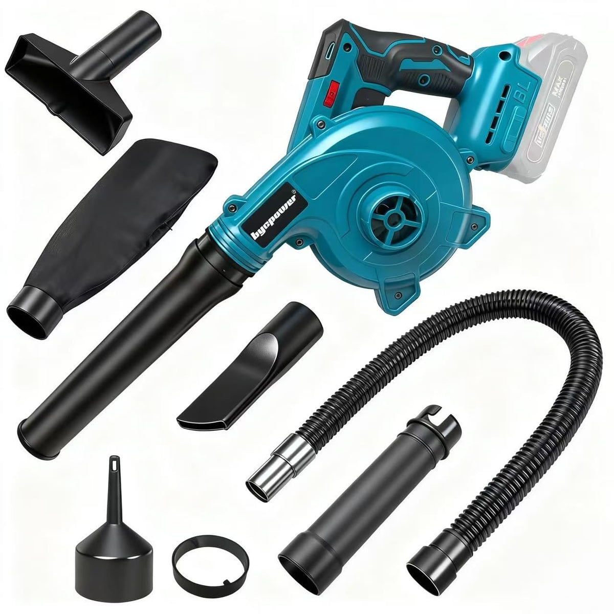 bycpower Akku-Laubbläser MT-01 2-in-1 für Makita 18V, ohne Akku, kompaktes Handgebläse mit Blasrohr