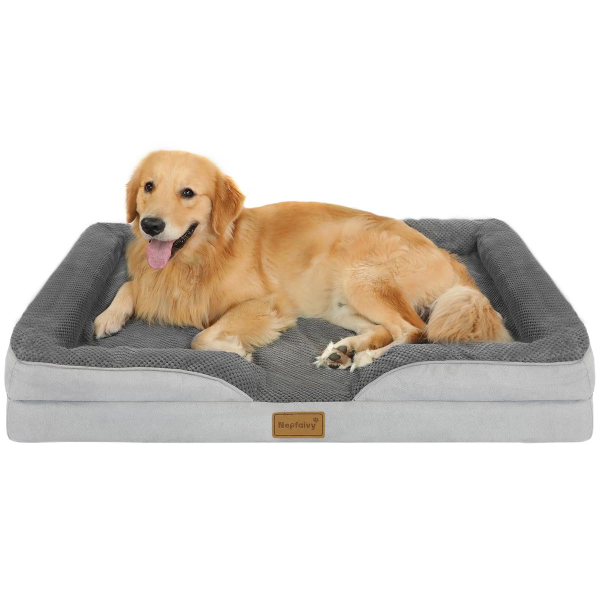 Nepfaivy Orthopädisches Hundebett für grosse Hunde 111x80x17cm, rechteckig, mit Memory-Schaumkern. Entlastet Gelenke und Wirbelsäule.