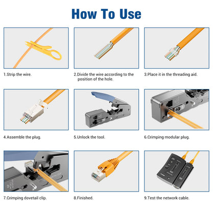 FGB Netzwerk Werkzeug Set mit RJ45 Crimpzange und Kabeltester
