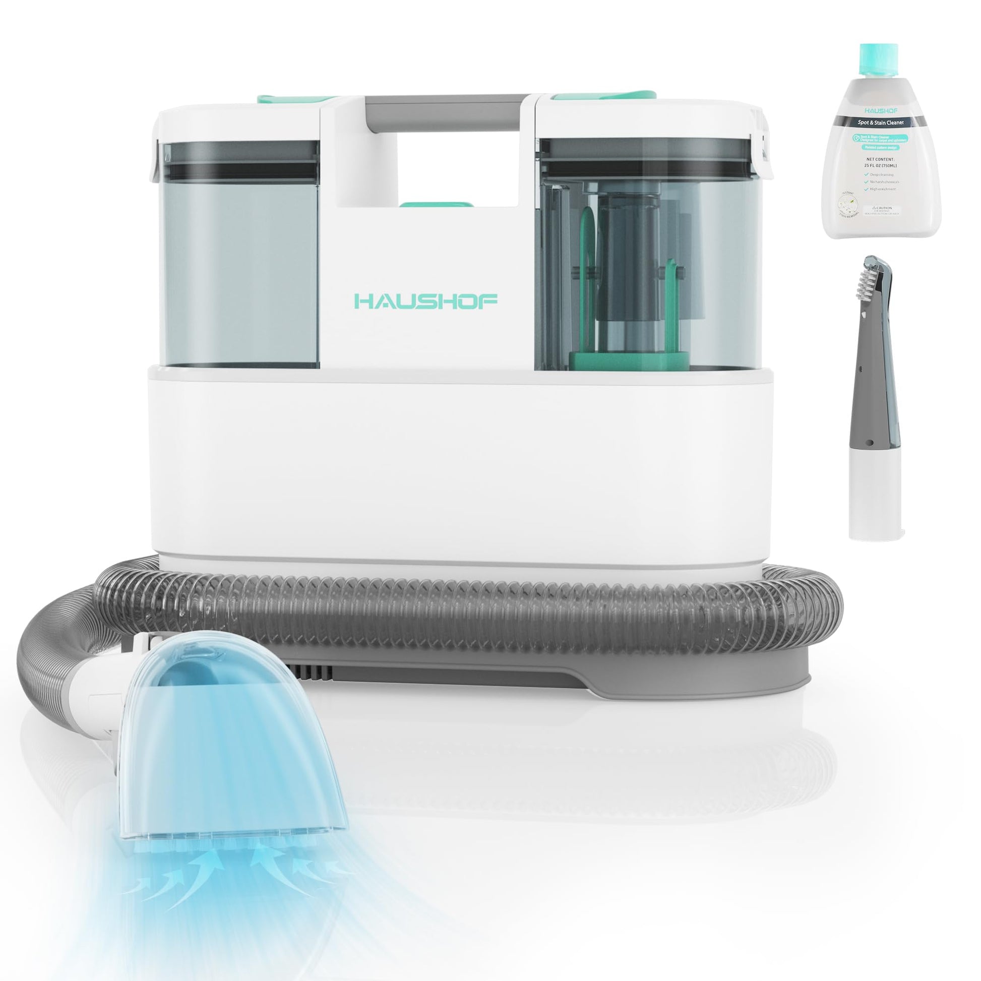 HAUSHOF StainZapper Pro Waschsauger – Teppich- & Polsterreiniger. Kompakter, grauer Waschsauger reinigt Teppiche und Polster mittels Sprühextraktion.