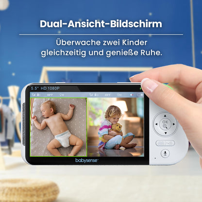 Babysense Babyphone Full HD Split-Screen mit Nachtlicht, ohne WLAN