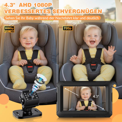 Zacro Baby Kamera Auto 1080P, Rücksitzspiegel mit Nachtsicht, USB-C