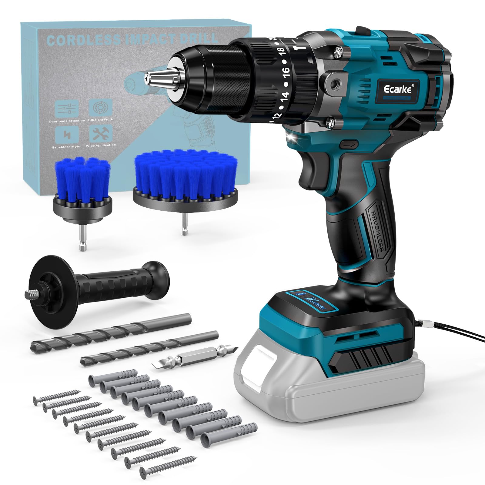 Ecarke Akku Schlagbohrschrauber für Makita 18V - Ohne Akku. Blau-schwarzer Pistolengriff-Schlagbohrschrauber zum Bohren und Schrauben.