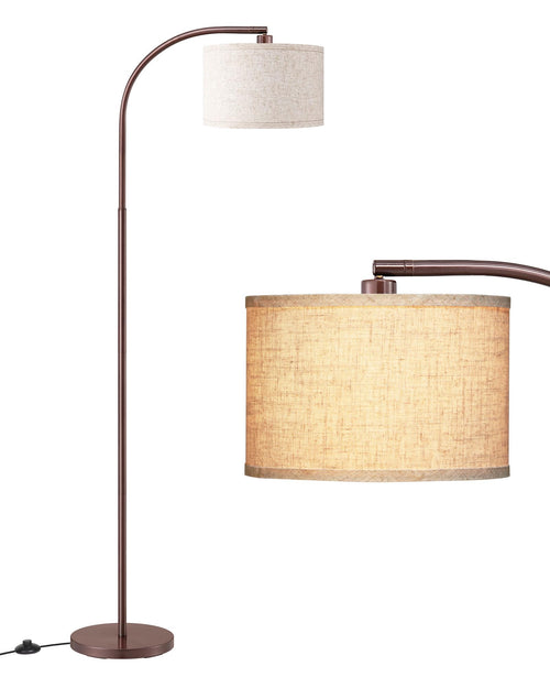 EDISHINE Bogenlampe Stehleuchte, 161cm hoher, brauner Metallbogen mit beigem Leinen-Lampenschirm, spendet indirektes Raumlicht.