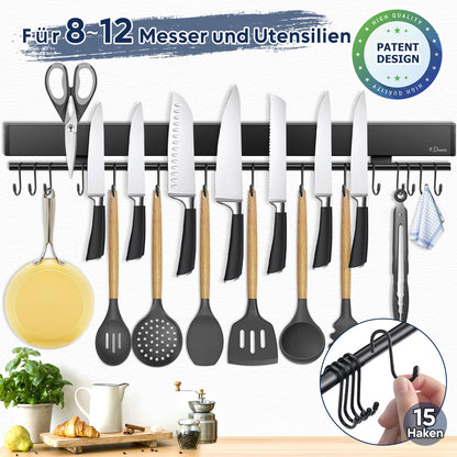 Dmore Magnetleiste Messer 59 cm, magnetisch mit 15 Haken, schwarz