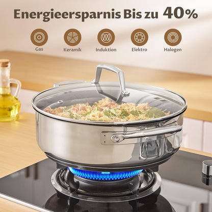 BEZIA Schmorpfanne 28 cm Edelstahl mit Deckel, 5,2 L, Induktion