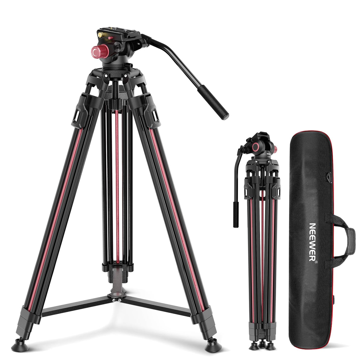 NEEWER LL38 Videostativ mit Fluidkopf 2m - für DSLR Kameras: Schwarzes Stativ mit Fluidkopf. Stabilisiert DSLR Kameras für Videos.