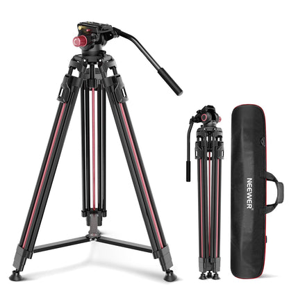 NEEWER LL38 Videostativ mit Fluidkopf 2m - für DSLR Kameras: Schwarzes Stativ mit Fluidkopf. Stabilisiert DSLR Kameras für Videos.