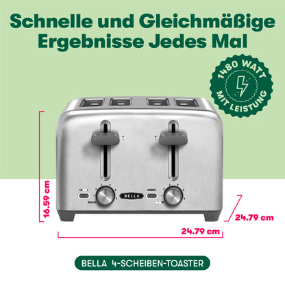BELLA 4-Scheiben-Toaster, extra breite Schlitze, 6 Bräunungsstufen