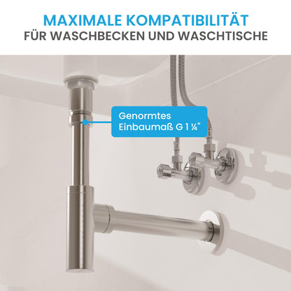 Bächlein Design Siphon Universal für Waschbecken, Edelstahl gebürstet