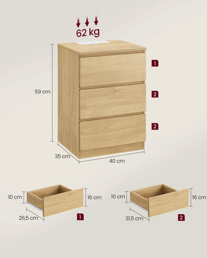 VASAGLE Kailyn Nachttisch mit Steckdosen 2er Set – Strohgelb LET831Y70