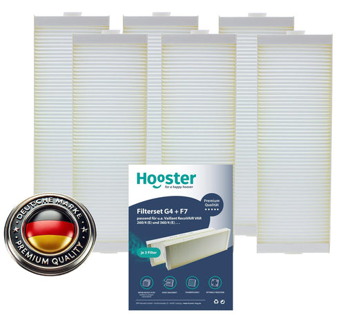 Hooster Filter Set Vaillant RecoVAIR VAR 260/360 - 3x G4 + 3x F7. Rechteckige Filter reinigen Zu- und Abluft.