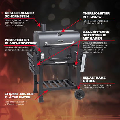 TAINO HERO XL Smoker Holzkohlegrill mit Temperaturanzeige