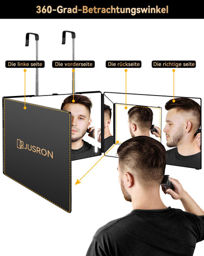 JUSRON Kosmetikspiegel mit LED-Licht, 360 Grad Klappspiegel
