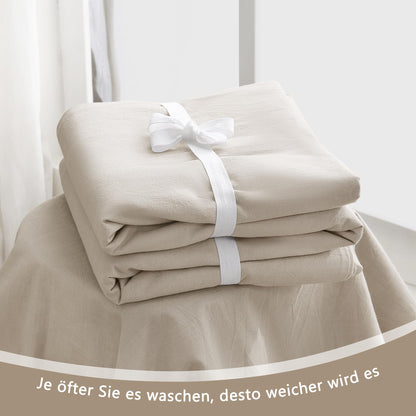 ATsense Bettwäsche 4teilig Baumwolle 135x200 cm Beige