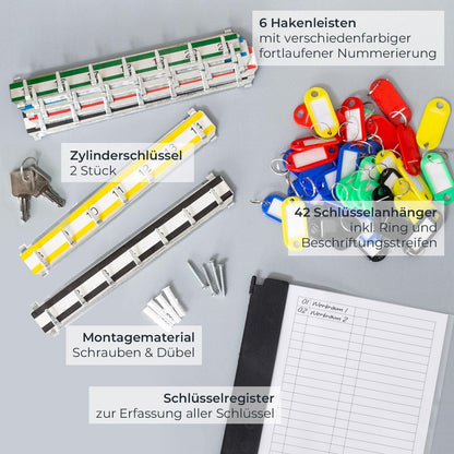 HMF Schlüsselschrank aus Stahl, abschliessbar, 42 Haken, Lichtgrau