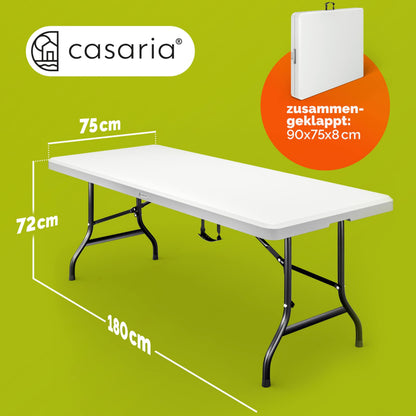 Casaria Klappbarer Gartentisch Kunststoff Wetterfest 183x76cm Weiss