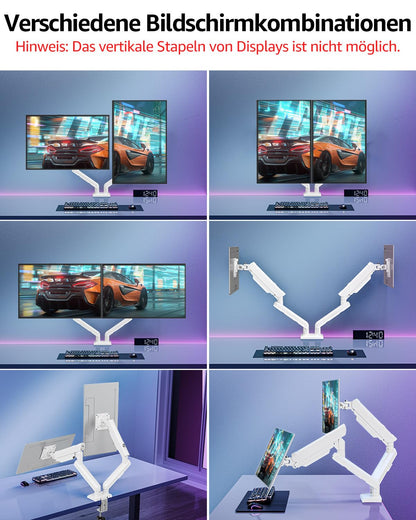 ELIVED EV6012W Gasfeder Doppel-Monitorhalterung Weiss