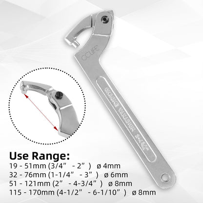 CCLIFE Gelenk-Hakenschlüssel Set 4-teilig, verstellbar, 19–170 mm