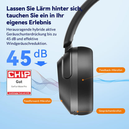 EarFun Wave Pro Bluetooth Over-Ear-Kopfhörer mit ANC und LDAC