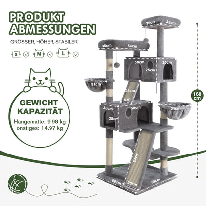 MUTICOR Kratzbaum 168cm Gross für Grosskatzen - Dunkelgrau