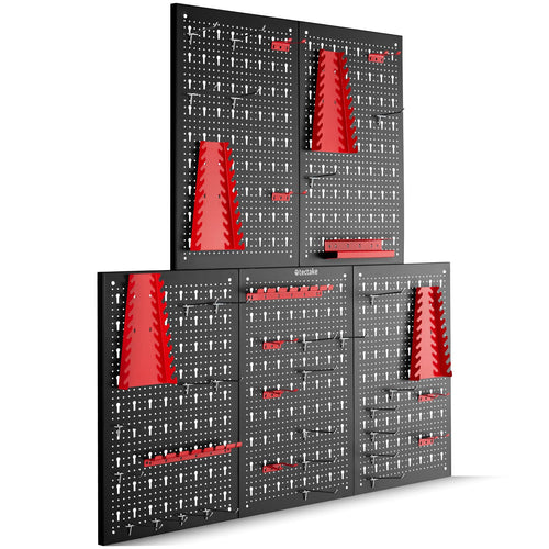 tectake Werkzeug-Lochwand aus Metall 200 x 60 cm inkl. Haken-Set, fünfteilige Lochplatte zur Wandmontage