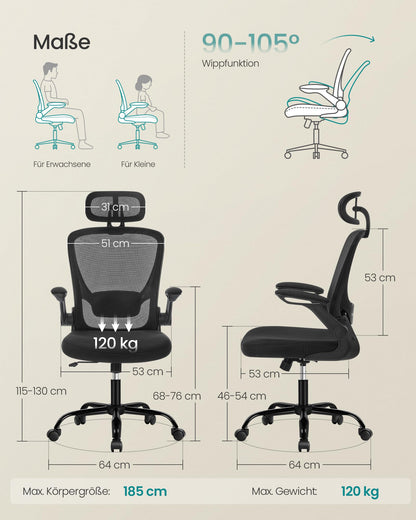 SONGMICS OBN047B01 Bürostuhl - Ergonomisch, Tintenschwarz