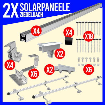 Photovoltaik-Modul-Set 2x – Ziegeldach-Aufständerung 25-40mm
