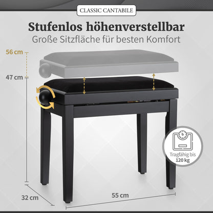 Classic Cantabile Pianobank Schwarz-matt, höhenverstellbar