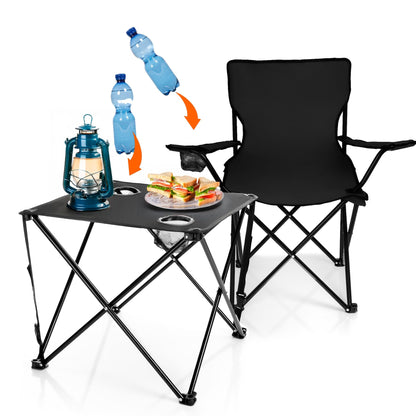 BigDean Campingset 2 Faltstühle mit Campingtisch faltbar schwarz