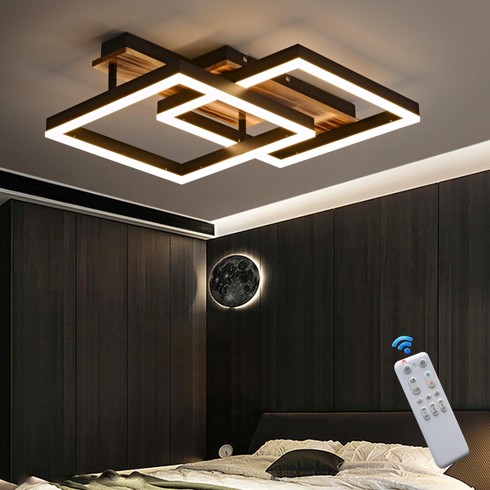 SEATAIN LED Deckenleuchte dimmbar Holz schwarz 47cm. Schwarze Holzleuchte, 47cm Durchmesser. Spendet dimmbares LED-Licht zur Raumbeleuchtung.