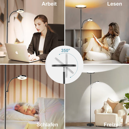 Moderne LED Deckenfluter Stehlampe – dimmbar mit Leselampe