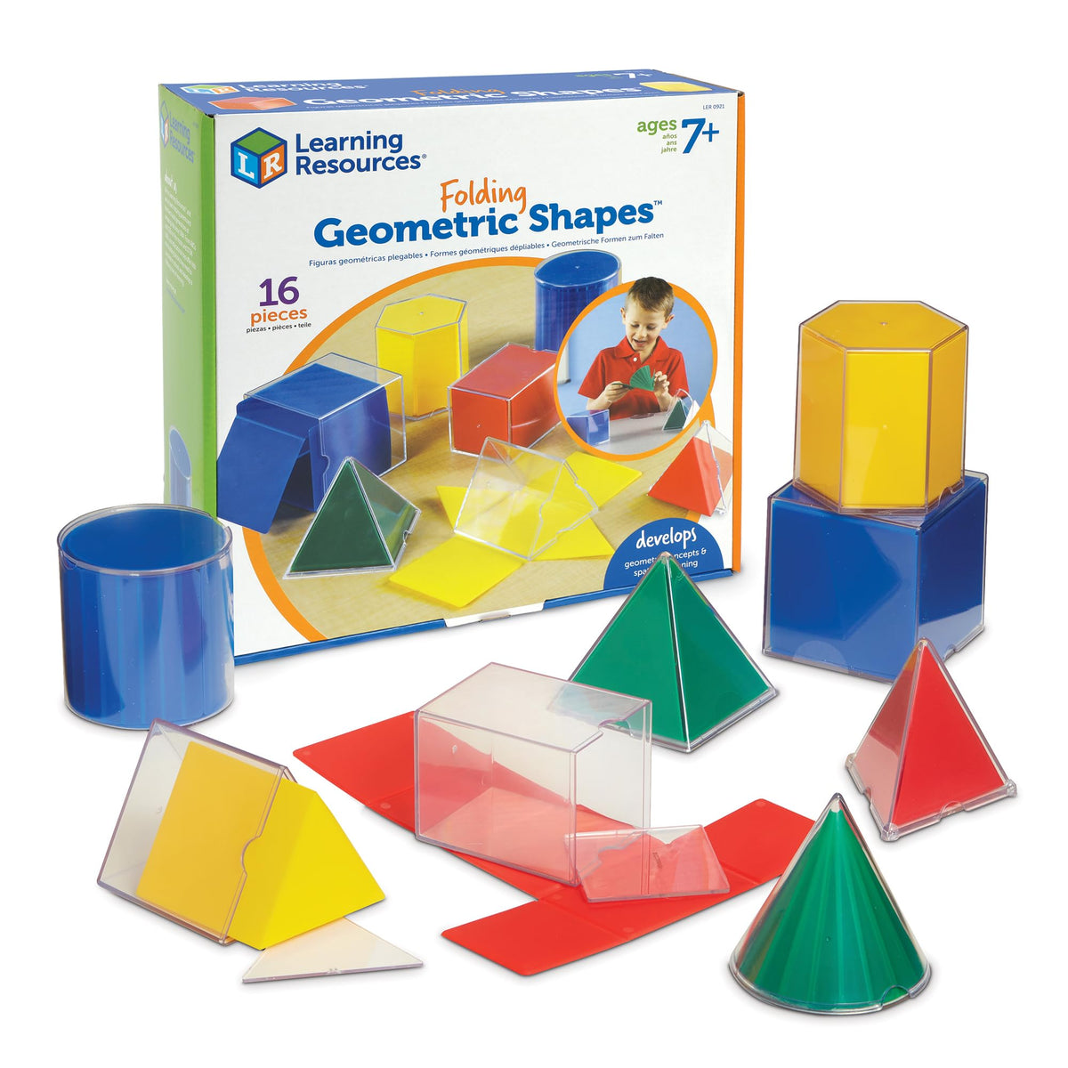 Learning Resources Faltbare geometrische Formen, 16-teiliges Lernspiel aus faltbaren 2D-Netzen und transparenten Körpern
