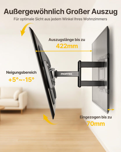 monTEK TV Wandhalterung HW1271BK schwenkbar für 37–90 Zoll bis 75 kg