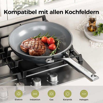 naturepan Pfannenset Keramik 3-teilig 20/24/28 cm Induktion Grau