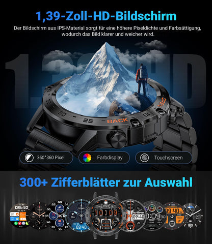 LIGE Smartwatch BW1846A Herren mit Telefonfunktion, 1,39 Zoll, schwarz