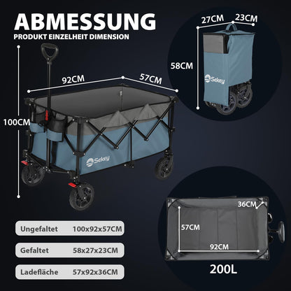 Sekey XXL Plus Faltbarer Bollerwagen 200L 200KG - Blau
