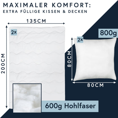 Moon Ganzjahresdecke 135 x 200 cm mit Kopfkissen 80 x 80 cm, 2er Pack