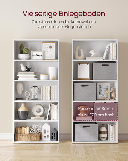 VASAGLE Bücherregal LBC165T14, 5 Ebenen, Standregal, wolkenweiss