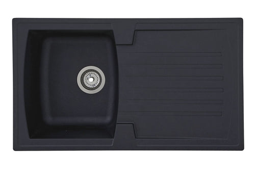 Respekta Boston Mineralitespüle – schwarz, 1 Becken, 86x50 cm. Rechteckige, schwarze Mineralitespüle zum Abwaschen und Spülen in der Küche.