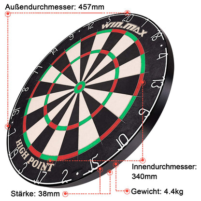 WIN.MAX Bristle Dartscheibe Set mit 6 Steeldarts und 12 Flights