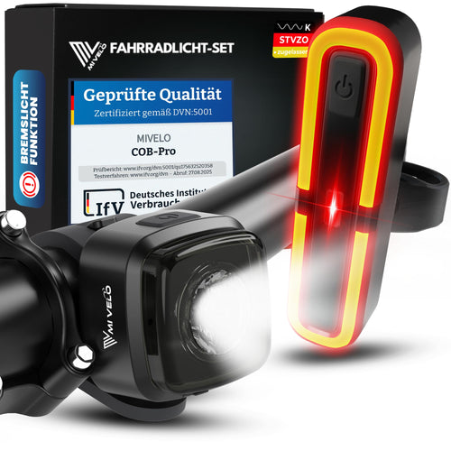 MIVELO Fahrradlicht Set mit Bremslicht, StVZO zugelassen, USB-C – Front- und Rücklicht mit Silikonbändern