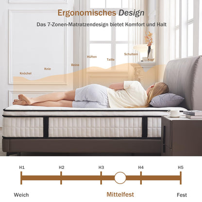 Hiepunos Taschenfederkernmatratze 140x200 cm H3 mit Memory-Schaum