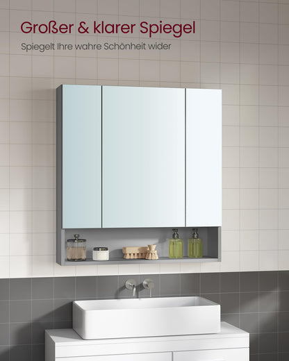 VASAGLE Kailyn Spiegelschrank – 3 Türen Taubengrau BBK129G01